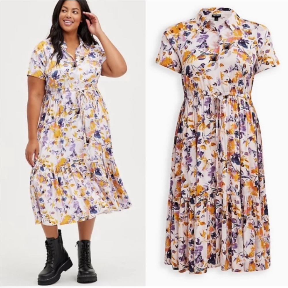 NEW TORRID MIDI CHALLIS BUTTON-FRONT SHIRT DRESS PLUS SIZE 1 14/16